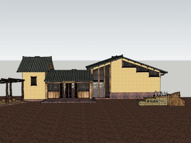 SketchUp Cultural Model: Multi-Story Chinese-Style Visitor Center Architecture
