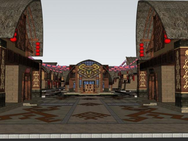 SketchUp Business Model: Low-Rise Commercial Street in Oriental Neoclassical Style