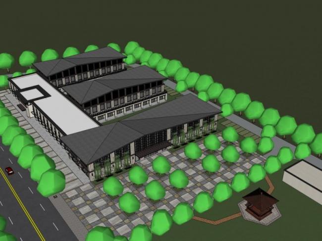 SketchUp Cultural Model: Multi-Story Chinese-Style Cultural Center Architecture