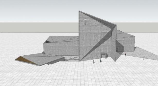 SketchUp Cultural Model: Modern Multi-Story Church Architecture