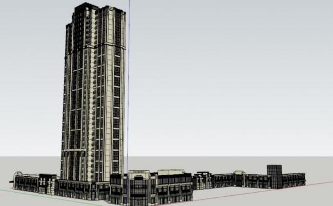 Western Classical High-Rise Residential with Ground Floor Commercial Space in SketchUp Model