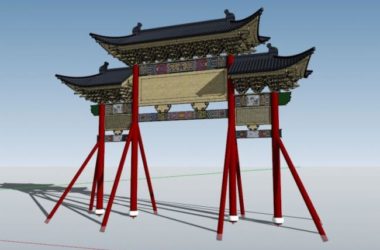 SketchUp Model of Traditional Chinese Archway and Ancient Architecture-BIM WORLD