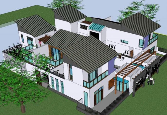 SketchUp Residential Model Featuring a Chinese-Style Courtyard
