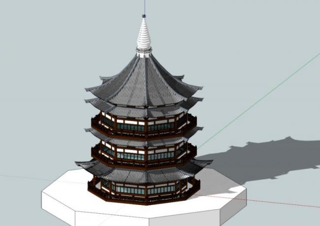 SketchUp Model of a Multi-Story Octagonal Pavilion in Traditional Chinese Architecture
