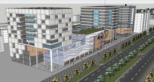 SketchUp Business Model: Modern Multi-Story Commercial Plaza Design