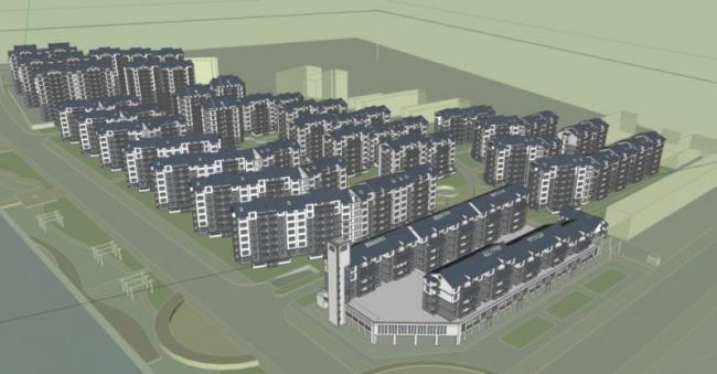 Modern Chinese-Style Residential Complex: Small and High-Rise Buildings with Sloping Roofs in SketchUp