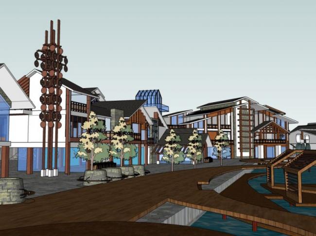 SketchUp Business Model: Multi-Story Commercial Street in Modern Chinese Style