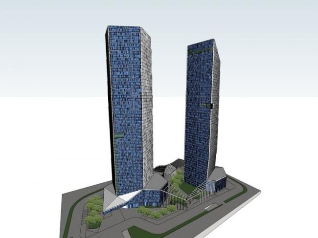 SketchUp Complex Model: Modern Super High-Rise Commercial Building