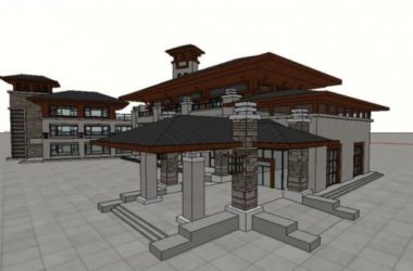 SketchUp Business Model: Multi-Story Classical Style Clubhouse Design-BIM WORLD
