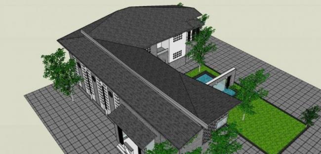 SketchUp Business Model: Modern Chinese-Style Low-Rise Restaurant Design
