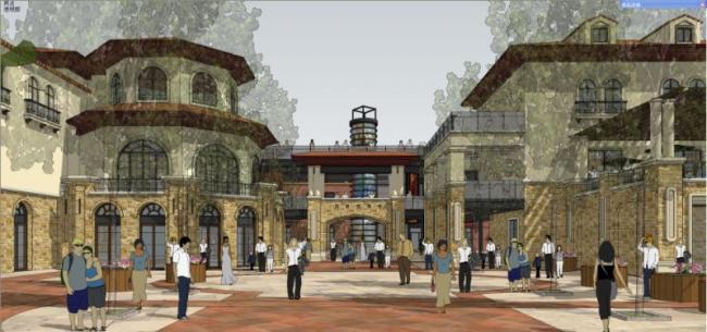 SketchUp Business Model: Multi-Story Commercial Street in Classical and Spanish Styles