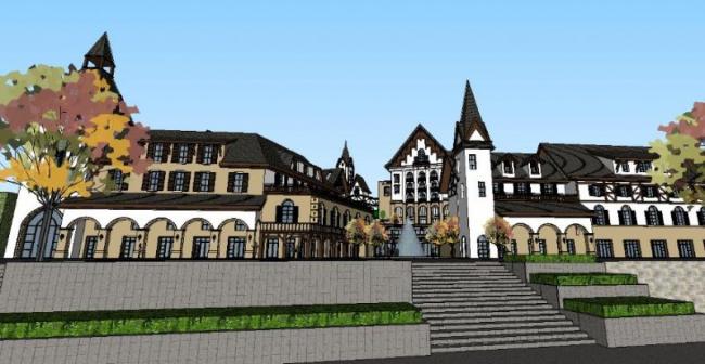 SketchUp Business Model: Multi-Story Farmhouse Clubhouse in Classical Style