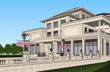 SketchUp Business Model: Multi-Story Classical Style Clubhouse Design-BIM WORLD