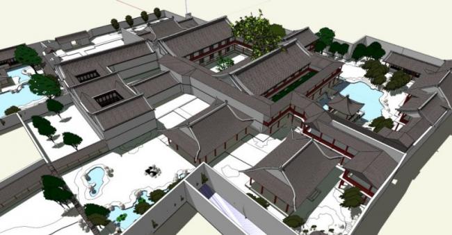 SketchUp Model of Ancient Architecture: Multi-Story Yangzhou Heyuan in a Traditional Southern Chinese Garden