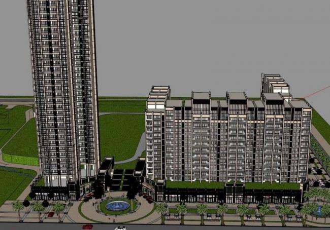 Classical-Style High-Rise Residential Building with Ground Floor Commercial Space | SketchUp Model