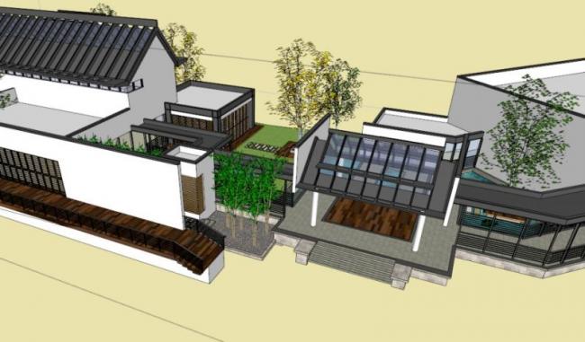 SketchUp Business Model: Modern Chinese Low-Rise Clubhouse Design