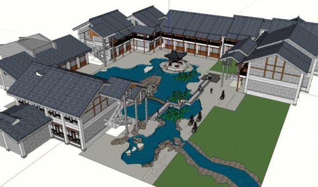 Multi-Story Huizhou-Style Courtyard Residence | New Chinese Residential Architecture in SketchUp