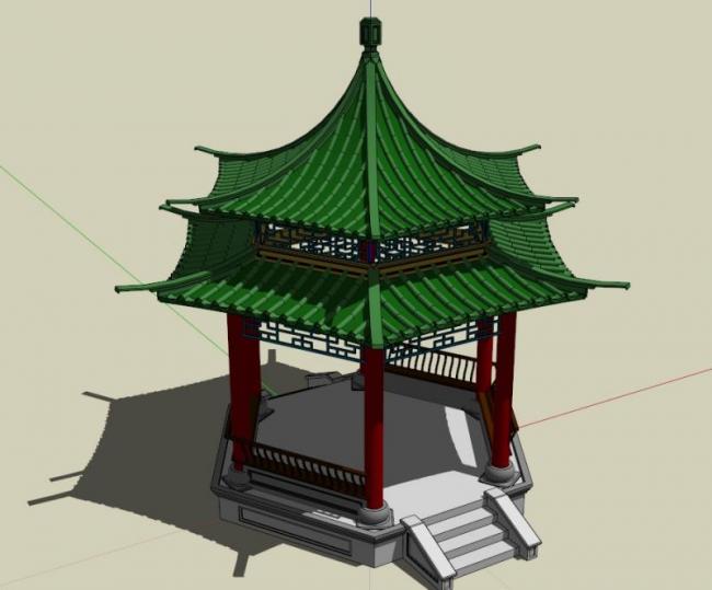 Chinese-Style Pavilion Sketch Model in SketchUp