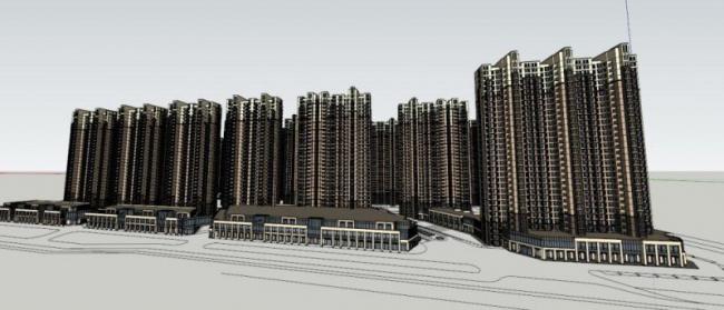 SketchUp Residential Model | Classic-Style Super High-Rise Community and Buildings