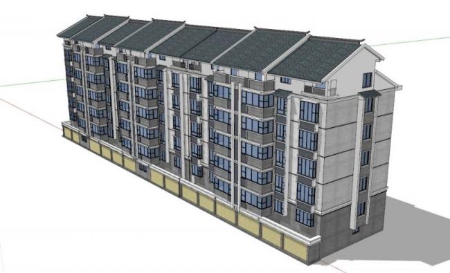 SketchUp Residential Design: Multi-Story Home with Top-Floor Duplex and Ground-Level Commercial Space in Chinese Style