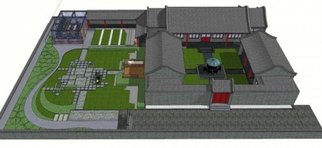 SketchUp Residential Model: Multi-Story Chinese-Style Building with Inner Courtyard