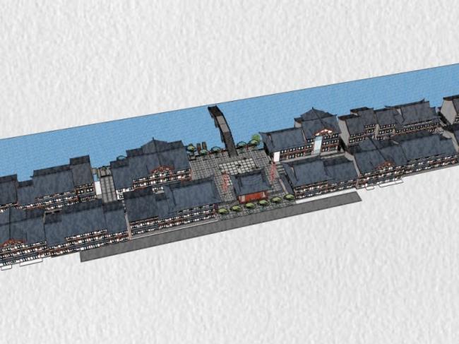 SketchUp Business Model: Modern Multi-Story Commercial Street in Chinese Style