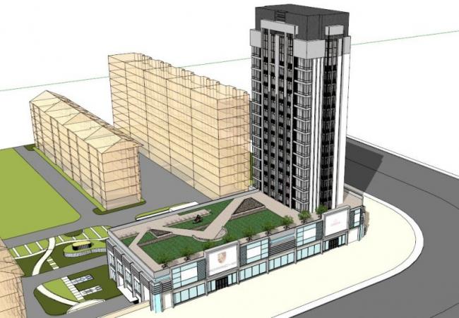 Modern High-Rise Office Building with Ground Floor Retail – SketchUp Model