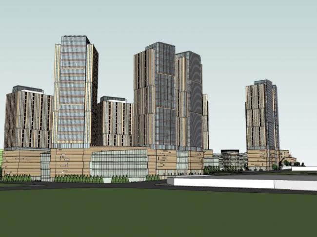 SketchUp Complex Model: Modern High-Rise Commercial Building