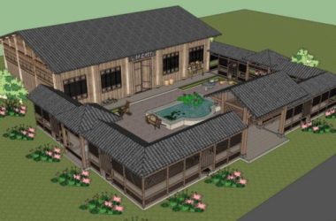 SketchUp Residential Model: Multi-Story Chinese-Style Homestay Architecture-BIM WORLD