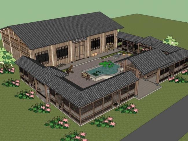 SketchUp Residential Model: Multi-Story Chinese-Style Homestay Architecture