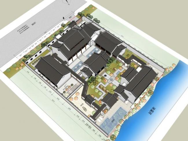 SketchUp Business Model: Modern Multi-Story Chinese Style Club Design