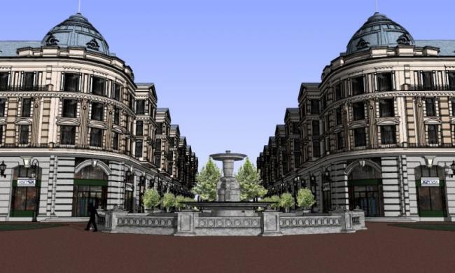 SketchUp Business Model: Multi-Story European Classical Pedestrian and Commercial Street Design