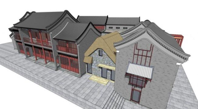 SketchUp Model of Multi-Storey Ancient Chinese Buildings with Curved Ridge Roofs