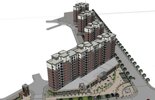 Modern High-Rise Residential Community with Ground Floor Retail | SketchUp Model