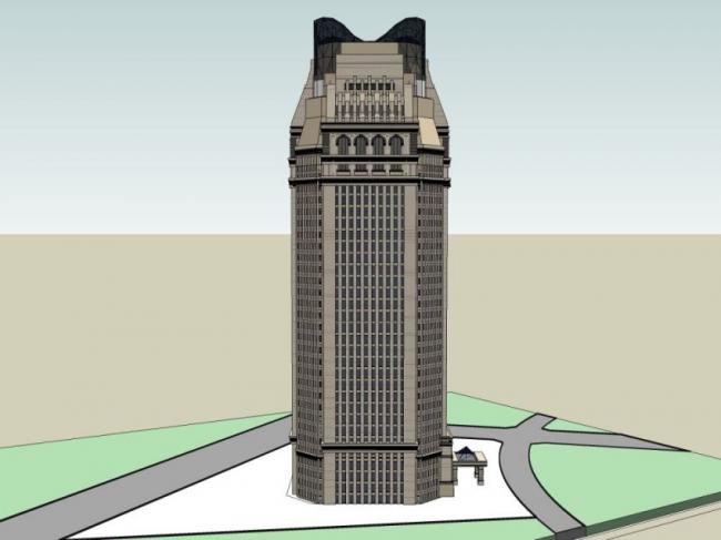 Classical High-Rise Office Building Model in SketchUp