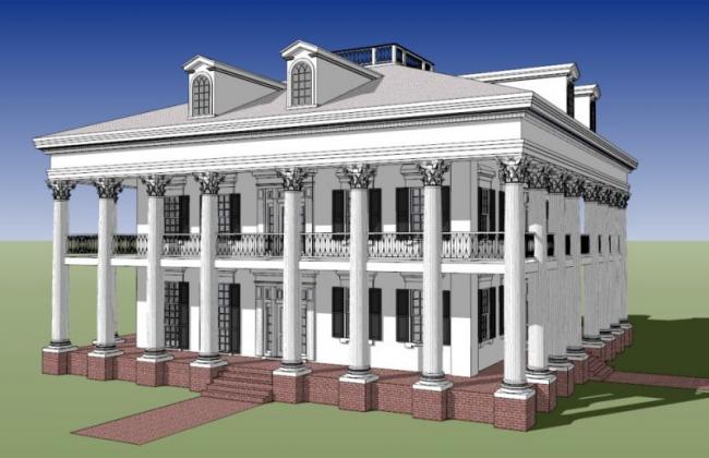 SketchUp Residential Model | Small European-Style Building with Slope Roof and Corridor Layout in Classical Design