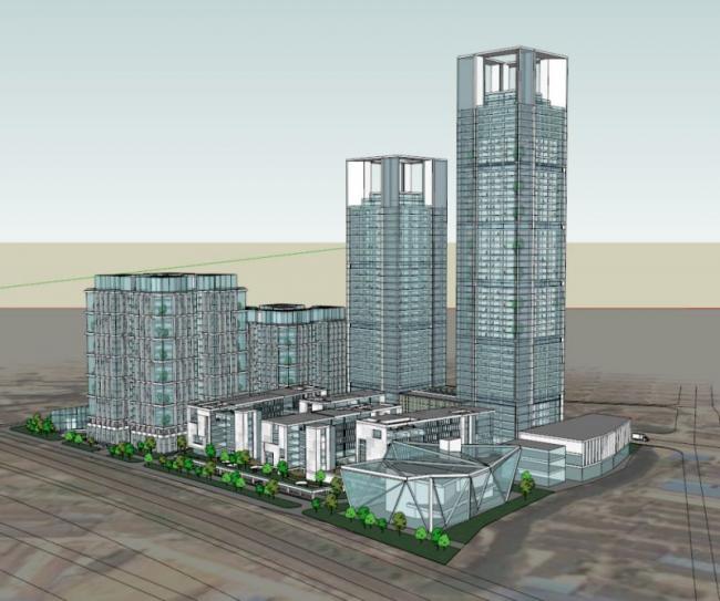 SketchUp Model: Modern Super High-Rise Office Building with Ground Floor Retail