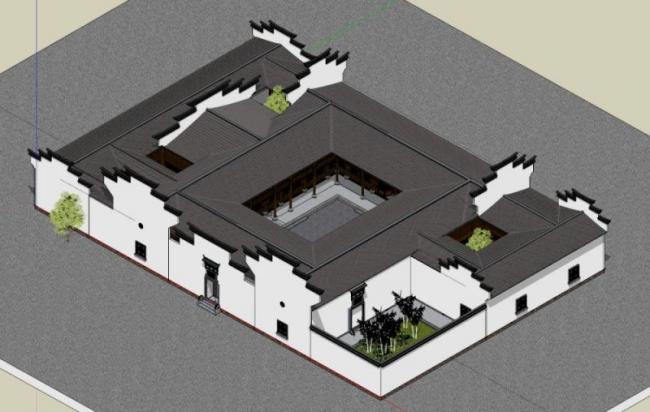 SketchUp Residential Model: Huizhou-Style Chinese Courtyard Homes