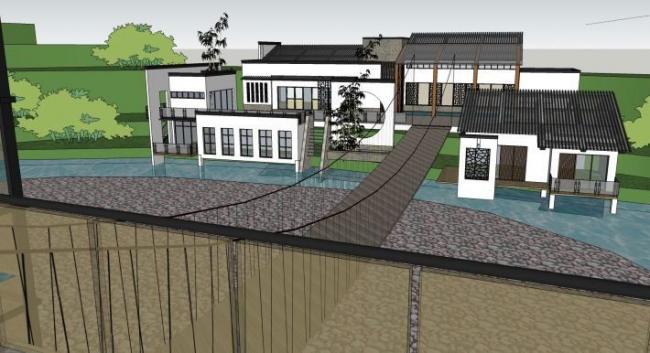Modern Multi-Story Chinese Style Resort Hotel Model in SketchUp