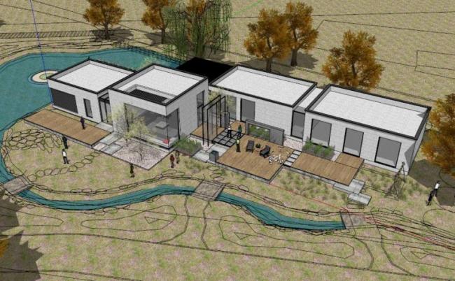 SketchUp Business Model: Modern Low-Level Clubhouse Design