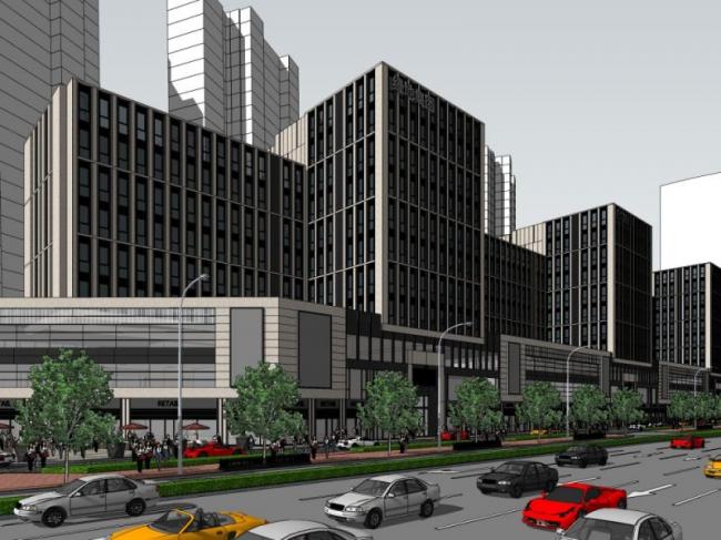 SketchUp Complex Model: Modern Multi-Story Commercial Building