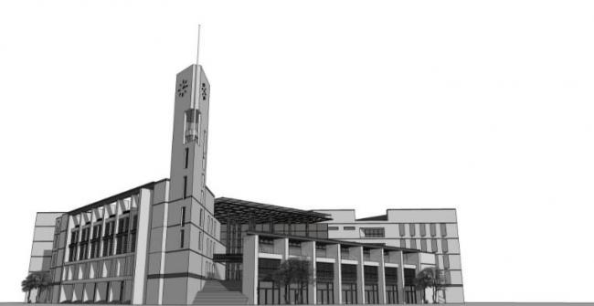 SketchUp Cultural Model: Modern Multi-Story Library Architecture