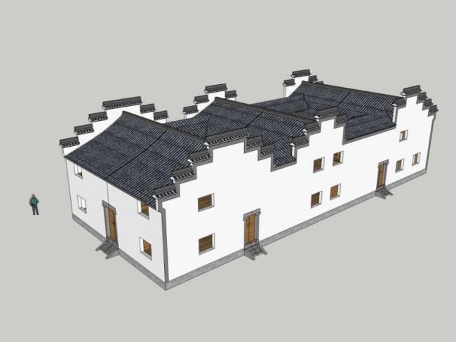 SketchUp Model of a Multi-Story Chinese Ancestral Hall in Traditional Ancient Architecture Style