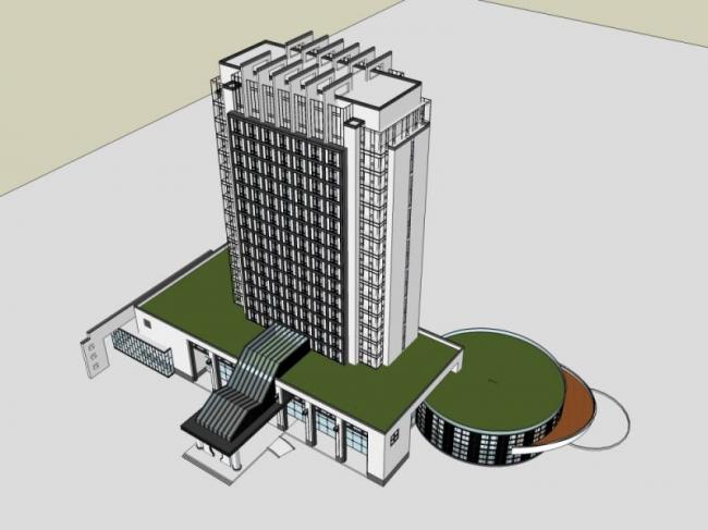 Modern High-Rise Hotel Model in SketchUp