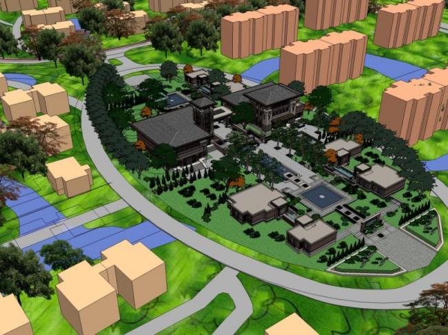 SketchUp Business Model: Multi-Story Classical Style Clubhouse Design