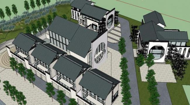 SketchUp Office Model: Chinese-Style Park Facilities and Service Area