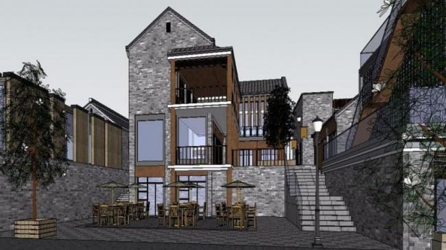 SketchUp Business Model: Modern Chinese Style on Commercial Street