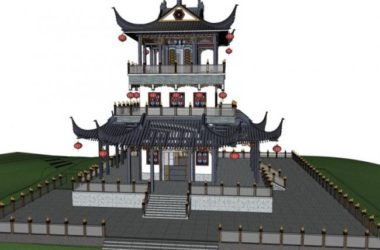 SketchUp Model of Ancient Chinese Multi-Story Pavilion Architecture-BIM WORLD