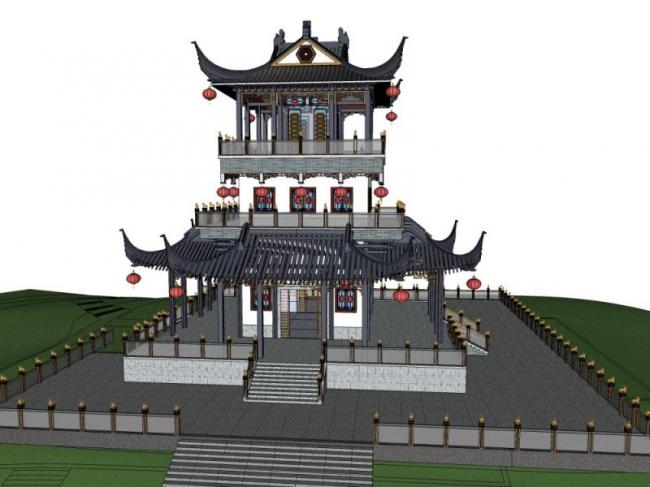 SketchUp Model of Ancient Chinese Multi-Story Pavilion Architecture