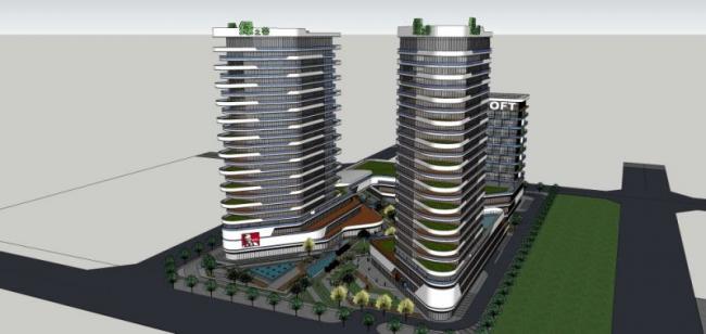 SketchUp Complex Model: Modern High-Rise Commercial Building